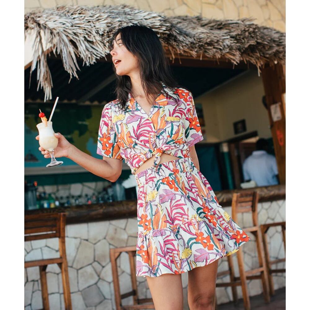 nwt MARINE LAYER sz XS Sofie Smocked Mini Skirt In Tropical Floral